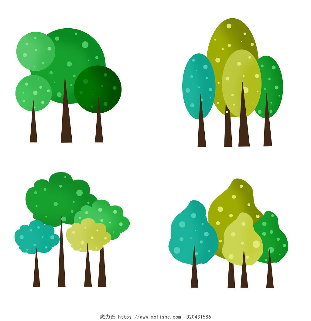 绿色卡通手绘简笔大树树木图案图标素材原创插画海报植物